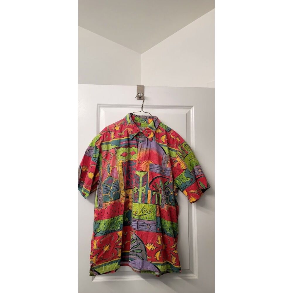 The Territory Ahead Vintage Sz.L Short Sleeve Button Front Shirt Artsy Festival